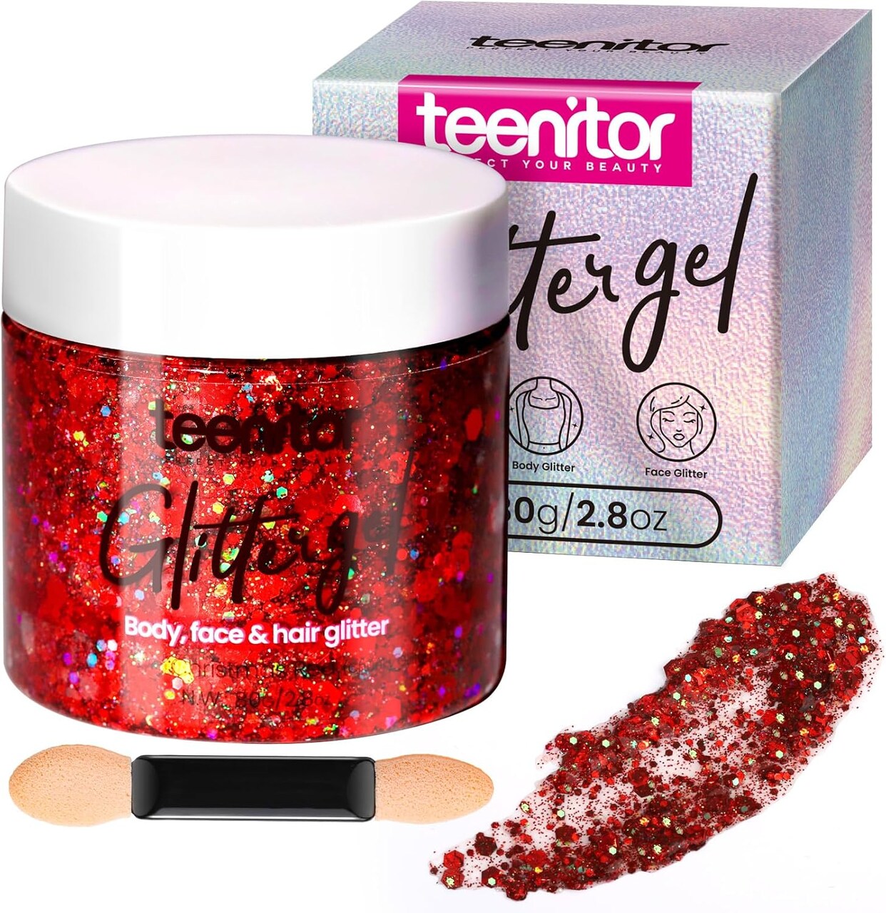 Body Glitter, Red Body Glitter Gel, Hair Glitter, Face Glitter